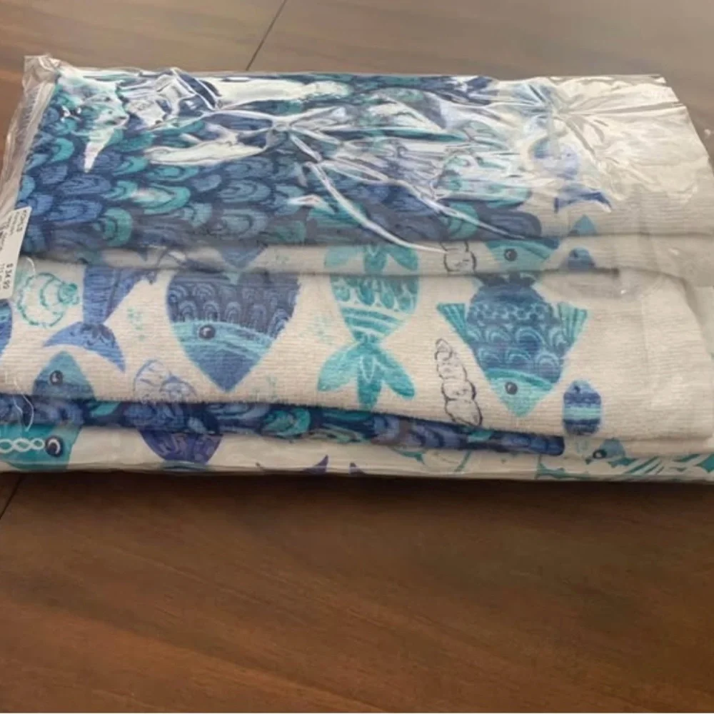 Blue and White Fish Pattern Towels